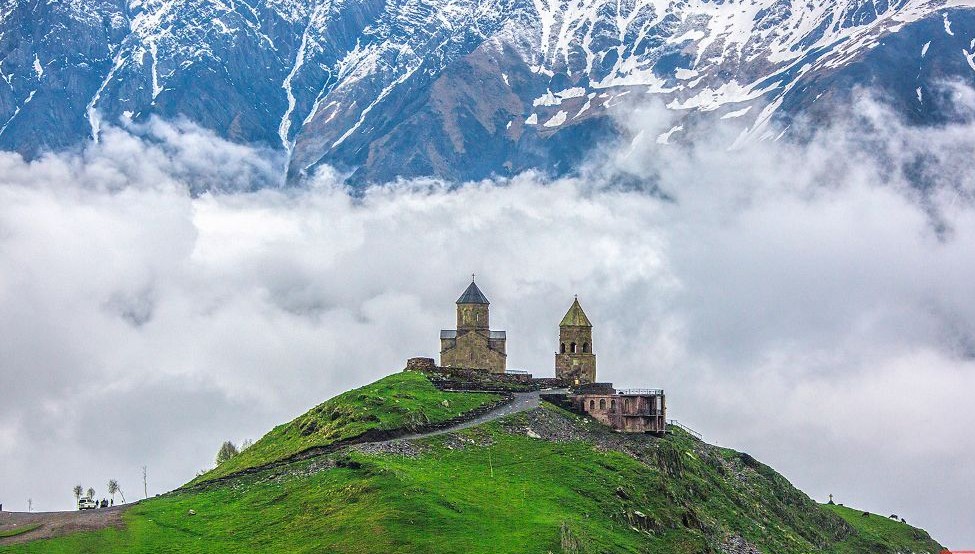 Kazbegi mountains and Gergeti Trinity Church